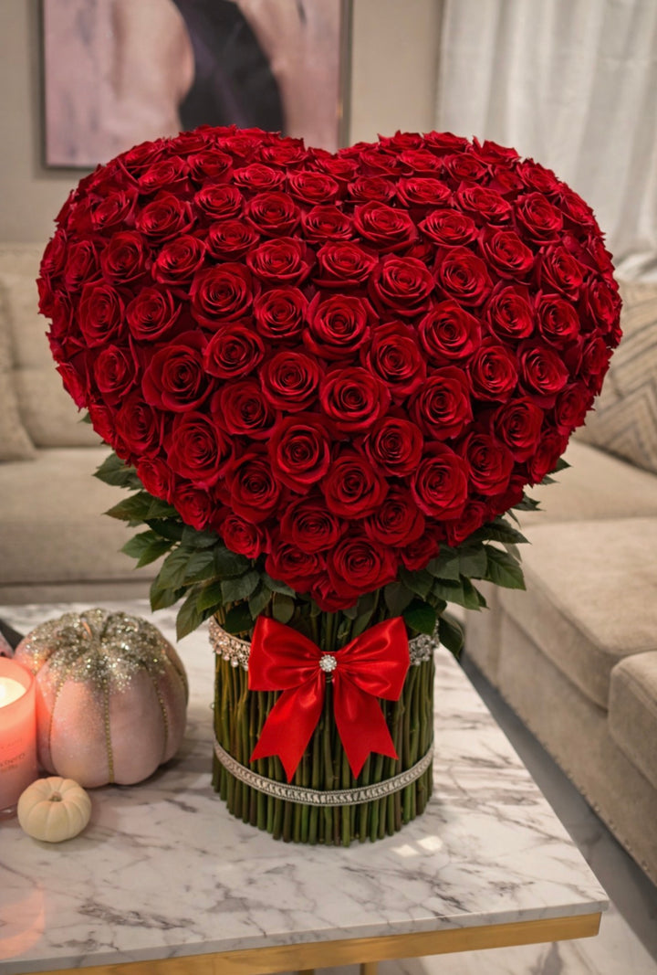 3D Heart of Love 150 red roses-Luxury Heart-Shaped Red Rose Arrangement