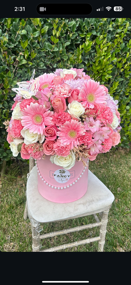 25 Pink roses Flower box round
